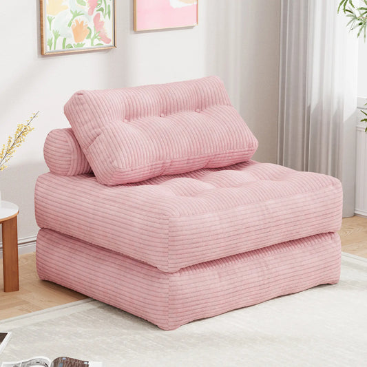 【Sweet Sofa Bed!!!】Folding Sofa Bed with Headrest & Pillow – Convertible Sleeper Chair for Small Spaces (Pink, Gray, Beige)