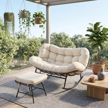 Outdoor Double Rocking Chair Set – With Ottoman & Cushions, Holds 700 lbs – Rocking Chairs from Comfy Lifestyle