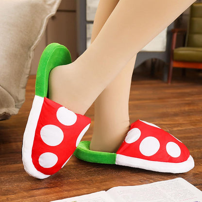 Piranha Plant Slippers with Pipe Pot Holder – Soft Flannel, One Size Fits Most – Slippers from Comfy Lifestyle