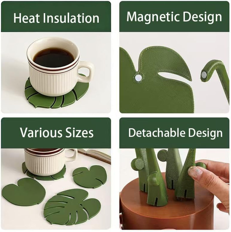 Monstera Tropical Coaster Set of 4 – Magnetic, 3D Leaf Design, Non-Slip – Coasters from Comfy Lifestyle