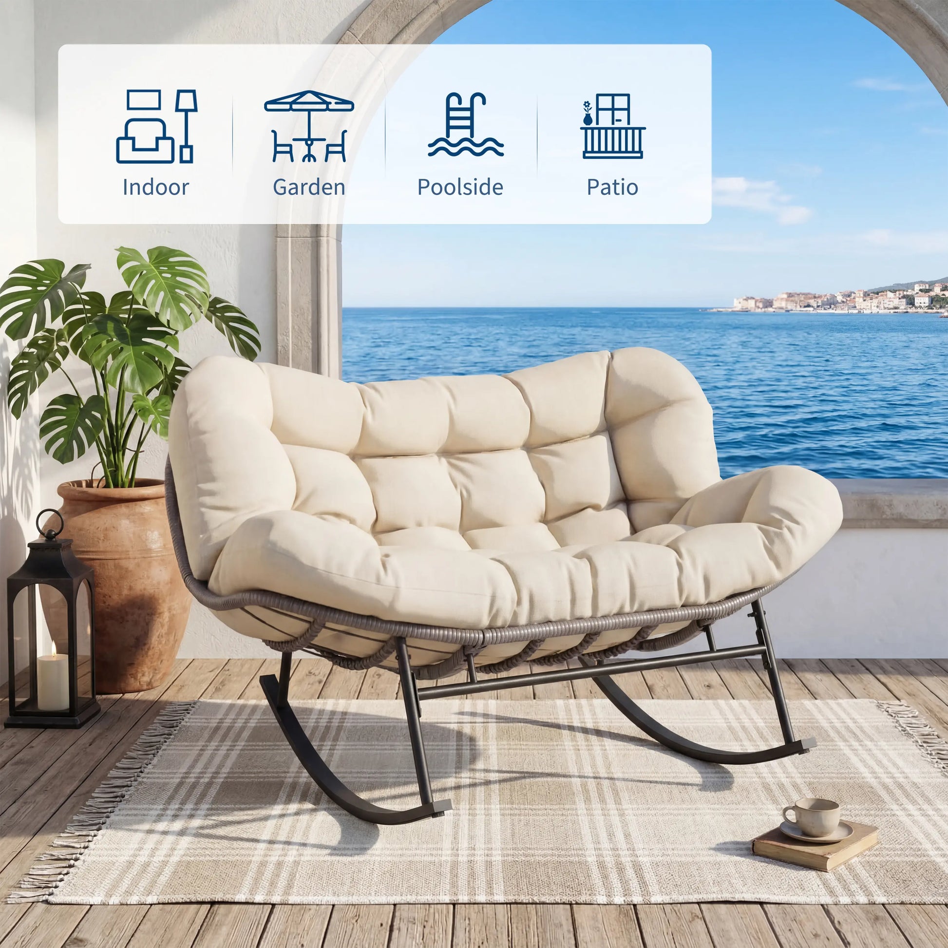 Outdoor Double Rocking Chair Set – With Ottoman & Cushions, Holds 700 lbs – Rocking Chairs from Comfy Lifestyle