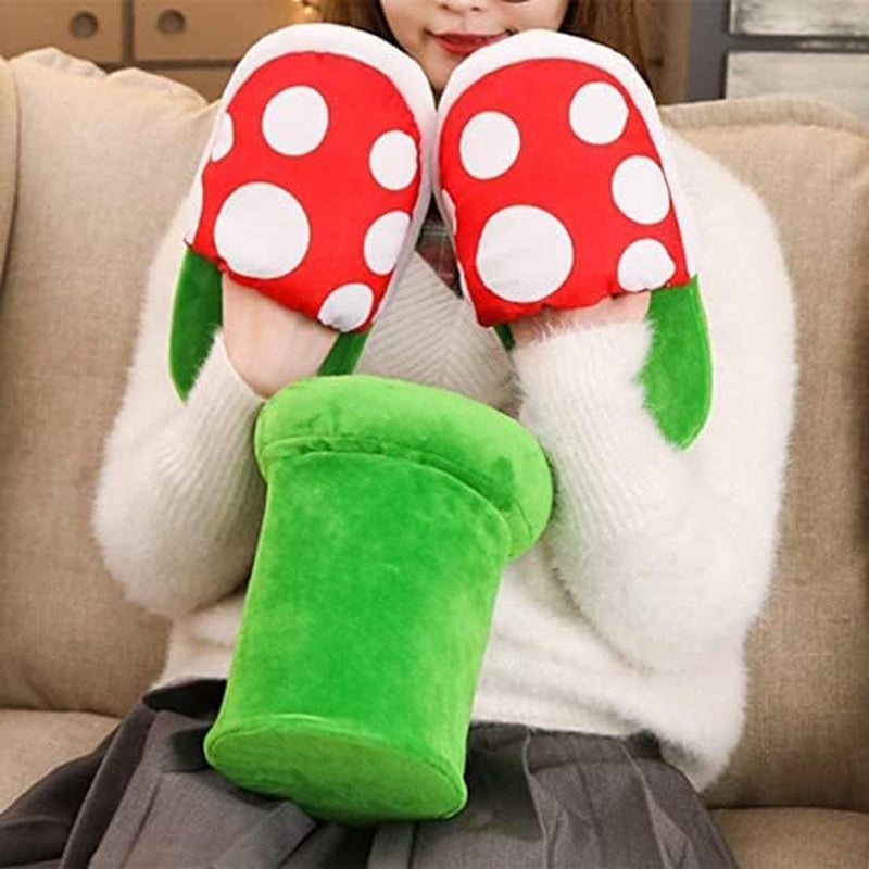Piranha Plant Slippers with Pipe Pot Holder – Soft Flannel, One Size Fits Most – Slippers from Comfy Lifestyle