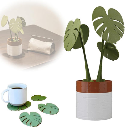 Monstera Tropical Coaster Set of 4 – Magnetic, 3D Leaf Design, Non-Slip – Coasters from Comfy Lifestyle