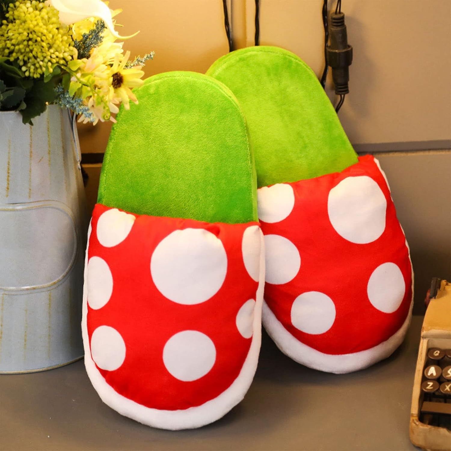 Piranha Plant Slippers with Pipe Pot Holder – Soft Flannel, One Size Fits Most – Slippers from Comfy Lifestyle