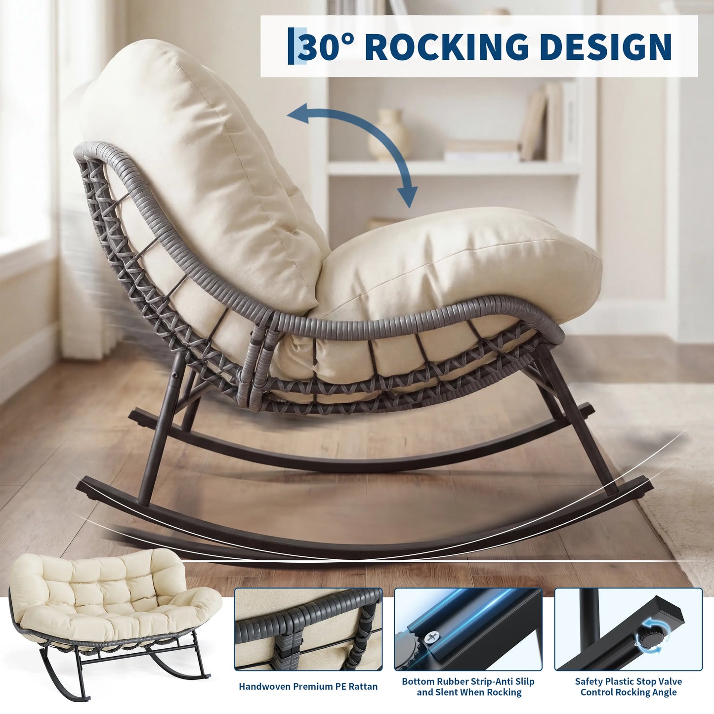 Outdoor Double Rocking Chair Set – With Ottoman & Cushions, Holds 700 lbs – Rocking Chairs from Comfy Lifestyle