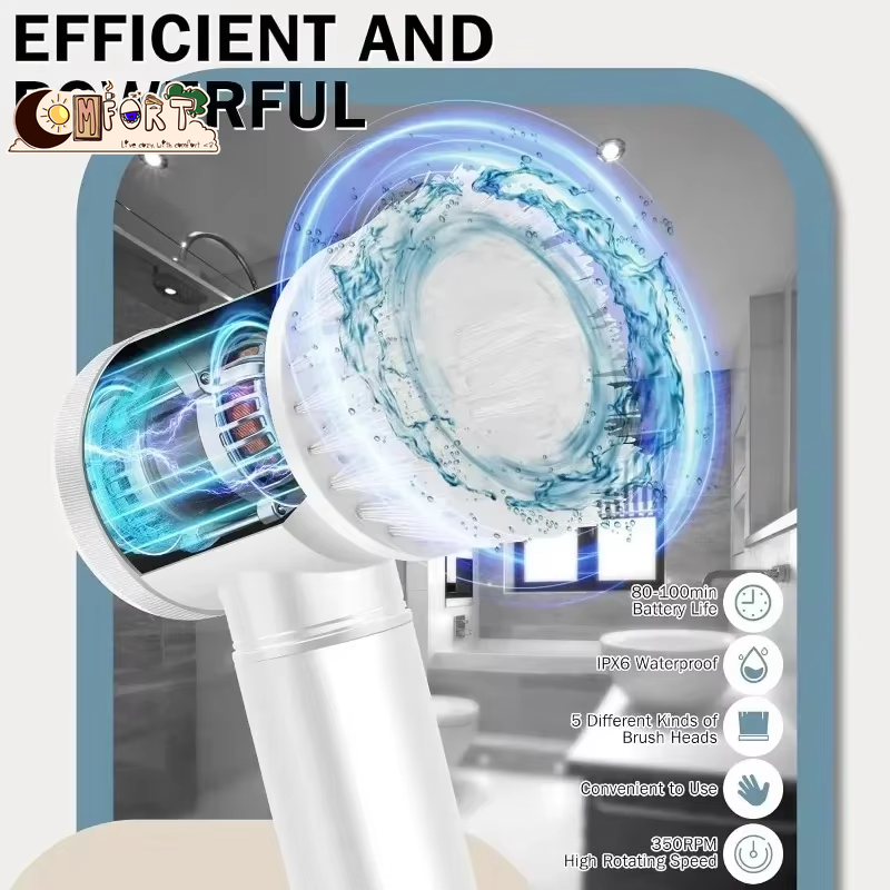 Electric Scrubbing Brush – Rechargeable Power Cleaner with 5 Brushes – from Comfy Lifestyle