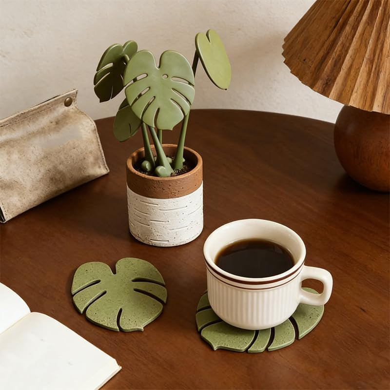 Monstera Leaf Coasters Set of 4 – Magnetic, 3D Leaf Design, Non-Slip – Coasters from Comfy Lifestyle