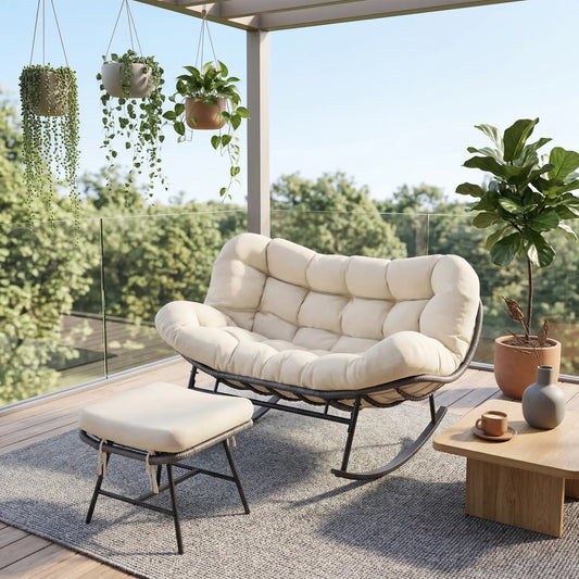 Outdoor Double Rocking Chair Set – With Ottoman & Cushions, Holds 700 lbs – Rocking Chairs from Comfy Lifestyle