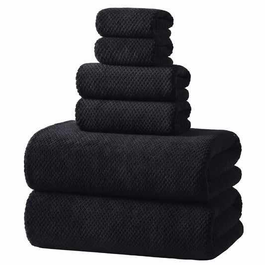 REDKISS 6-Piece Black Towel Set – Ultra-Soft Microfiber, Quick-Dry, Lint-Free – Bath Towels & Washcloths from Comfy Lifestyle