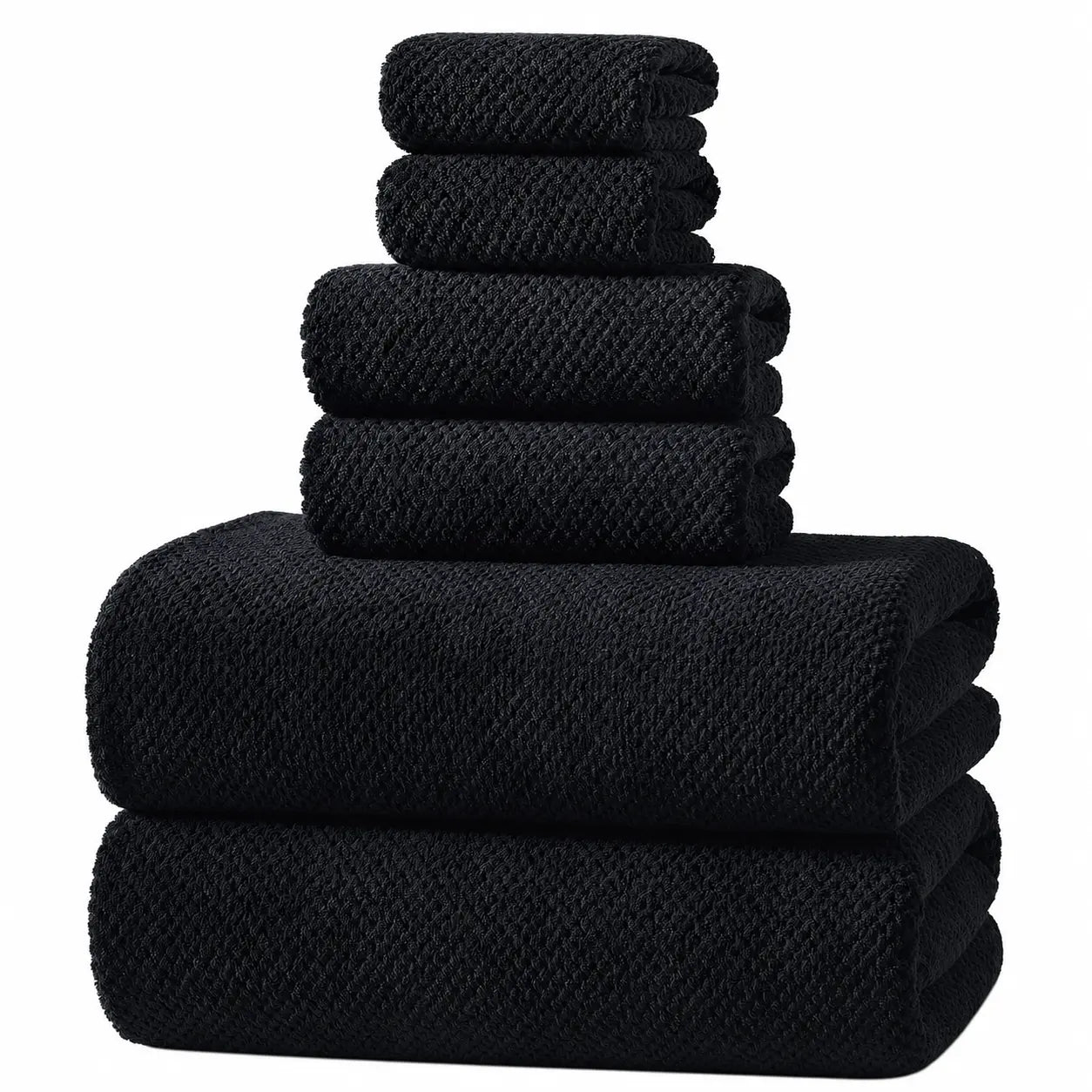 REDKISS 6-Piece Black Towel Set – Ultra-Soft Microfiber, Quick-Dry, Lint-Free – Bath Towels & Washcloths from Comfy Lifestyle