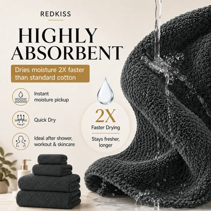 REDKISS 6-Piece Black Towel Set – Ultra-Soft Microfiber, Quick-Dry, Lint-Free – Bath Towels & Washcloths from Comfy Lifestyle