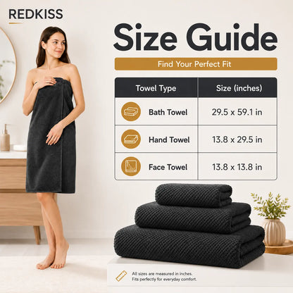 REDKISS 6-Piece Black Towel Set – Ultra-Soft Microfiber, Quick-Dry, Lint-Free – Bath Towels & Washcloths from Comfy Lifestyle