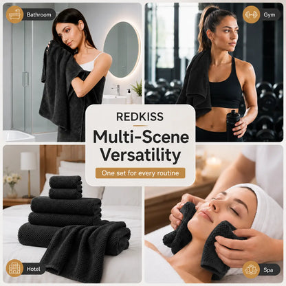 REDKISS 6-Piece Black Towel Set – Ultra-Soft Microfiber, Quick-Dry, Lint-Free – Bath Towels & Washcloths from Comfy Lifestyle