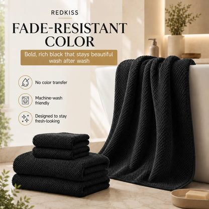 REDKISS 6-Piece Black Towel Set – Ultra-Soft Microfiber, Quick-Dry, Lint-Free – Bath Towels & Washcloths from Comfy Lifestyle