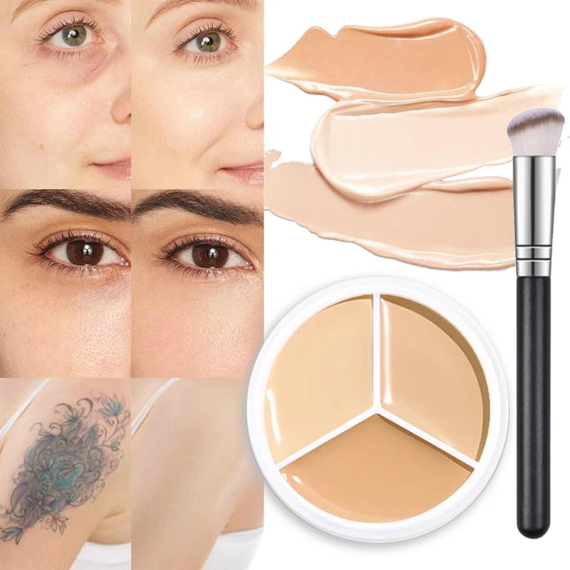 3-Color Concealer Palette Professionally Covers Dark Circles around Eyes and Face