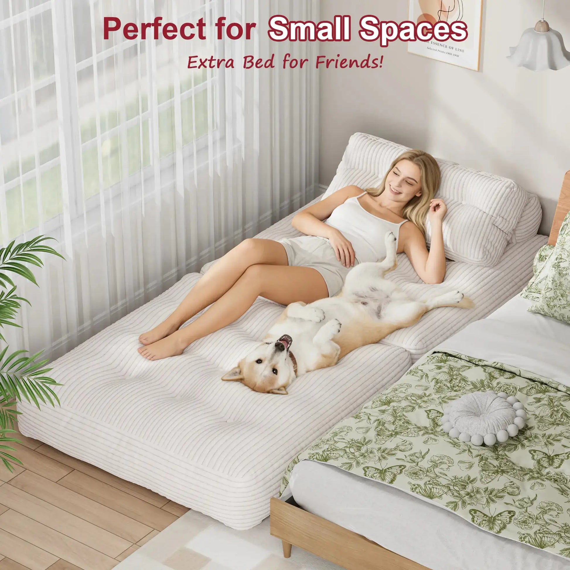 【Sweet Sofa Bed!!!】Folding Sofa Bed with Headrest & Pillow – Convertible Sleeper Chair for Small Spaces (Pink, Gray, Beige) – Sofa Beds from Comfy Lifestyle