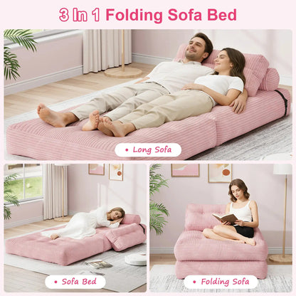【Sweet Sofa Bed!!!】Folding Sofa Bed with Headrest & Pillow – Convertible Sleeper Chair for Small Spaces (Pink, Gray, Beige) – Sofa Beds from Comfy Lifestyle