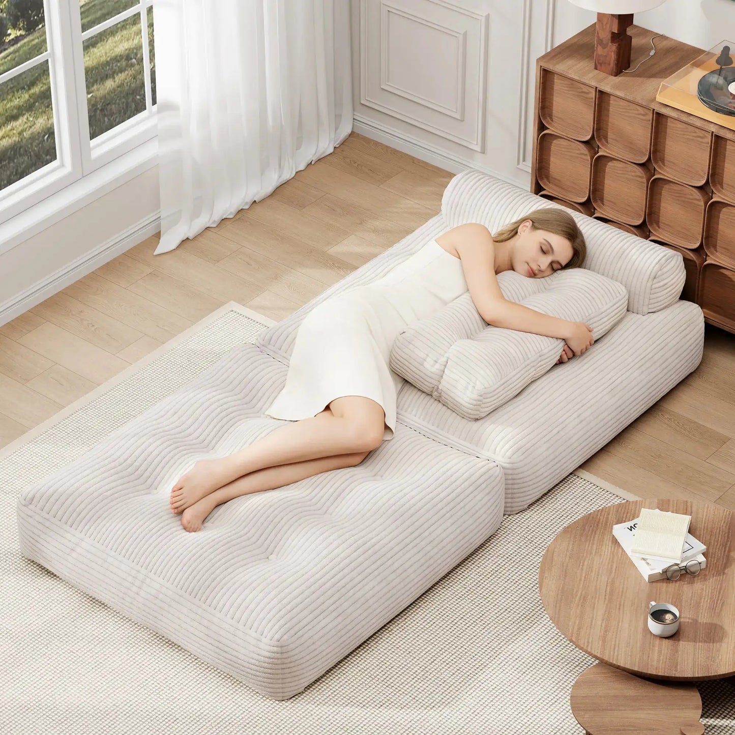 【Sweet Sofa Bed!!!】Folding Sofa Bed with Headrest & Pillow – Convertible Sleeper Chair for Small Spaces (Pink, Gray, Beige) – Sofa Beds from Comfy Lifestyle