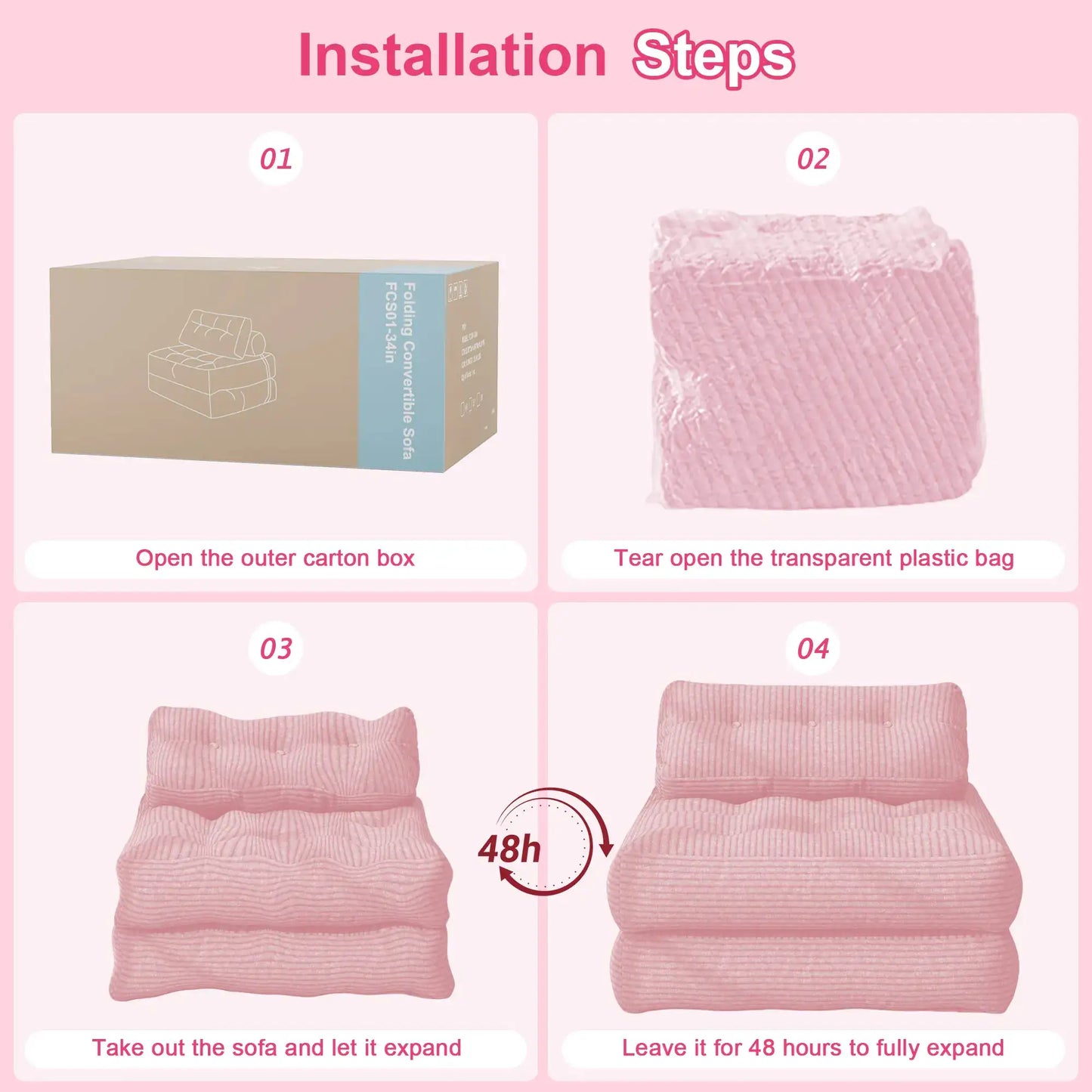 【Sweet Sofa Bed!!!】Folding Sofa Bed with Headrest & Pillow – Convertible Sleeper Chair for Small Spaces (Pink, Gray, Beige) – Sofa Beds from Comfy Lifestyle