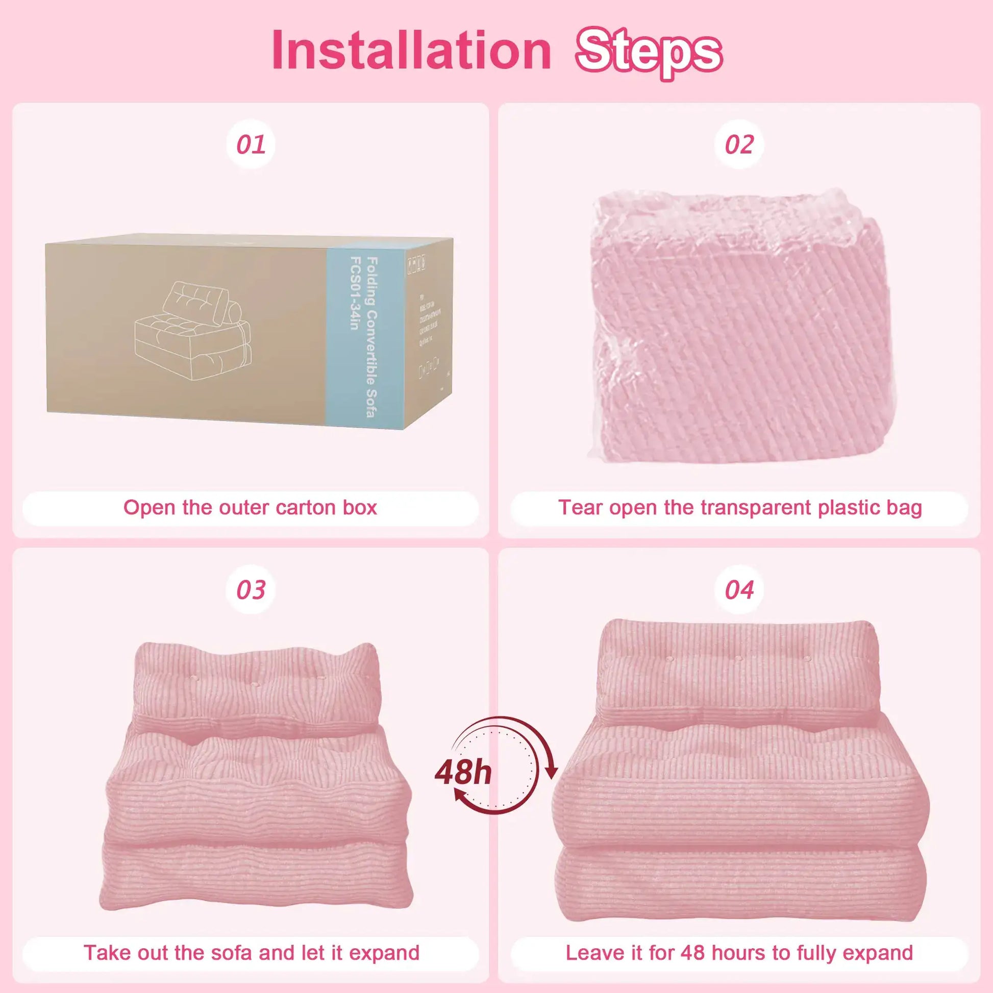 【Sweet Sofa Bed!!!】Folding Sofa Bed with Headrest & Pillow – Convertible Sleeper Chair for Small Spaces (Pink, Gray, Beige) – Sofa Beds from Comfy Lifestyle