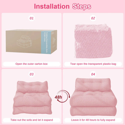【Sweet Sofa Bed!!!】Folding Sofa Bed with Headrest & Pillow – Convertible Sleeper Chair for Small Spaces (Pink, Gray, Beige) – Sofa Beds from Comfy Lifestyle