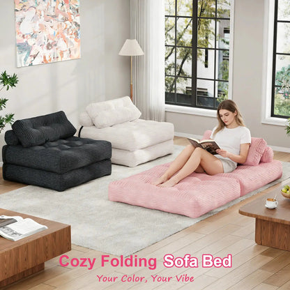 【Sweet Sofa Bed!!!】Folding Sofa Bed with Headrest & Pillow – Convertible Sleeper Chair for Small Spaces (Pink, Gray, Beige) – Sofa Beds from Comfy Lifestyle