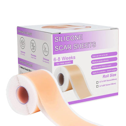 Silicone Scar Tape,Silicone Scar Sheets,Scar Tape for Surgical Scars,Silicone Scar Removal Strips for Surgical,C-Section,Tummy Tuck,Keloid Scars(1.6"X 60" Roll-1.5M) Keloid Bump Removal