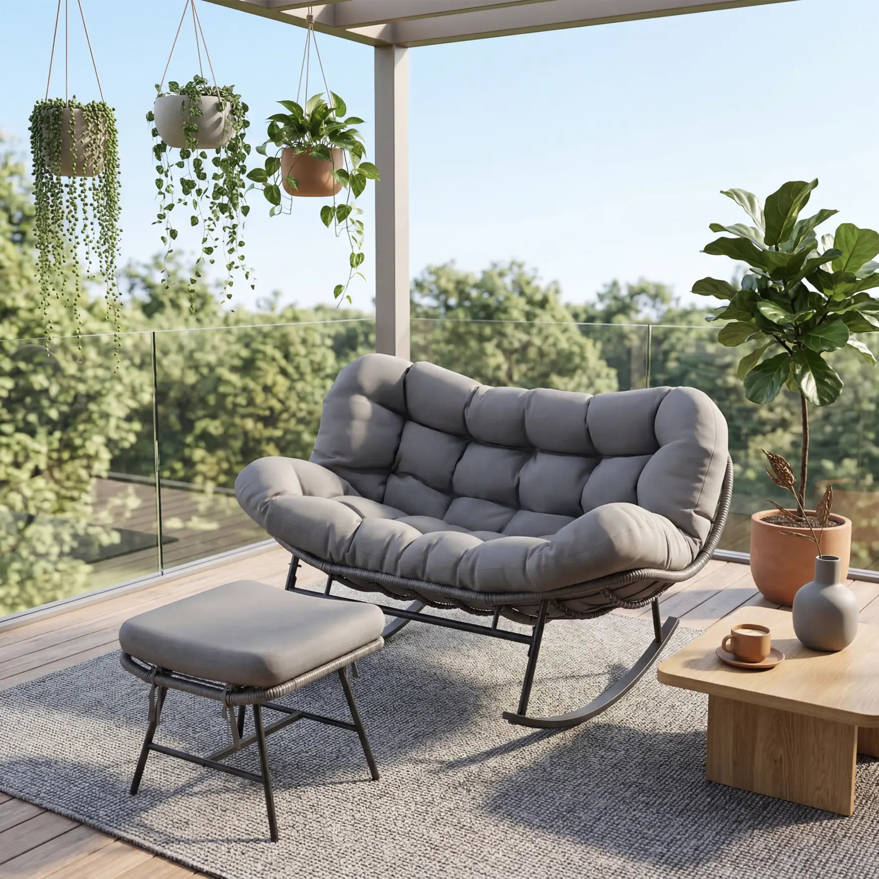 Outdoor Double Rocking Chair Set – With Ottoman & Cushions, Holds 700 lbs – Rocking Chairs from Comfy Lifestyle