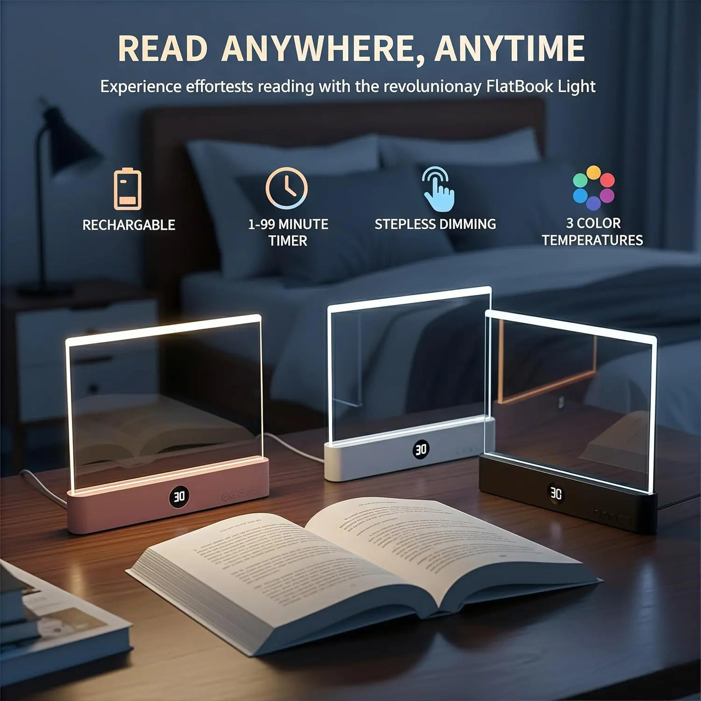 Smart LED Reading Light – Rechargeable, Dimmable Book Lamp with Auto-Off Timer – Reading Lamps from Comfy Lifestyle