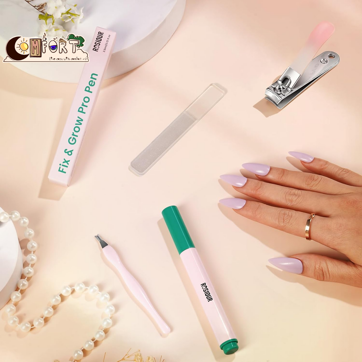 Cuticle Pusher Oil Pen for Nails, 3 in 1 Ceramic Cuticle Remover Care Kits | Nail Care Tool with Nail Clipper, Lavender, Jojoba, Sunflower Oils for Dry Damaged Cuticles, Growth and Strength