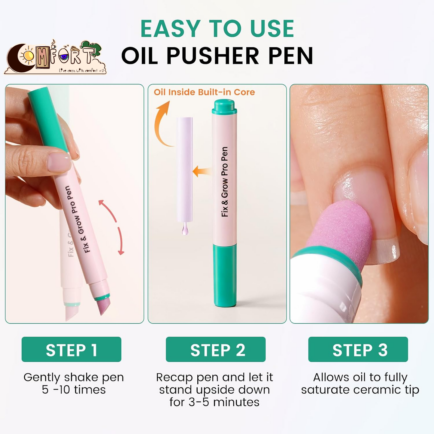 Cuticle Pusher Oil Pen for Nails, 3 in 1 Ceramic Cuticle Remover Care Kits | Nail Care Tool with Nail Clipper, Lavender, Jojoba, Sunflower Oils for Dry Damaged Cuticles, Growth and Strength