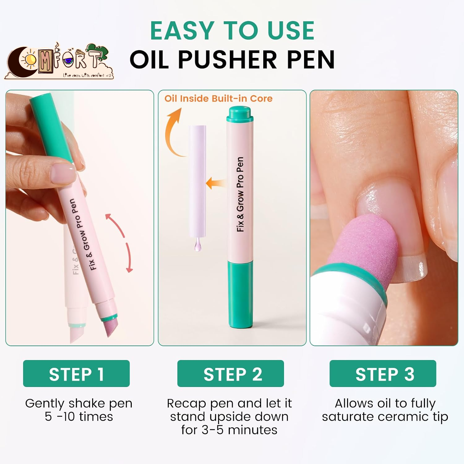 Cuticle Pusher Oil Pen for Nails, 3 in 1 Ceramic Cuticle Remover Care Kits | Nail Care Tool with Nail Clipper, Lavender, Jojoba, Sunflower Oils for Dry Damaged Cuticles, Growth and Strength