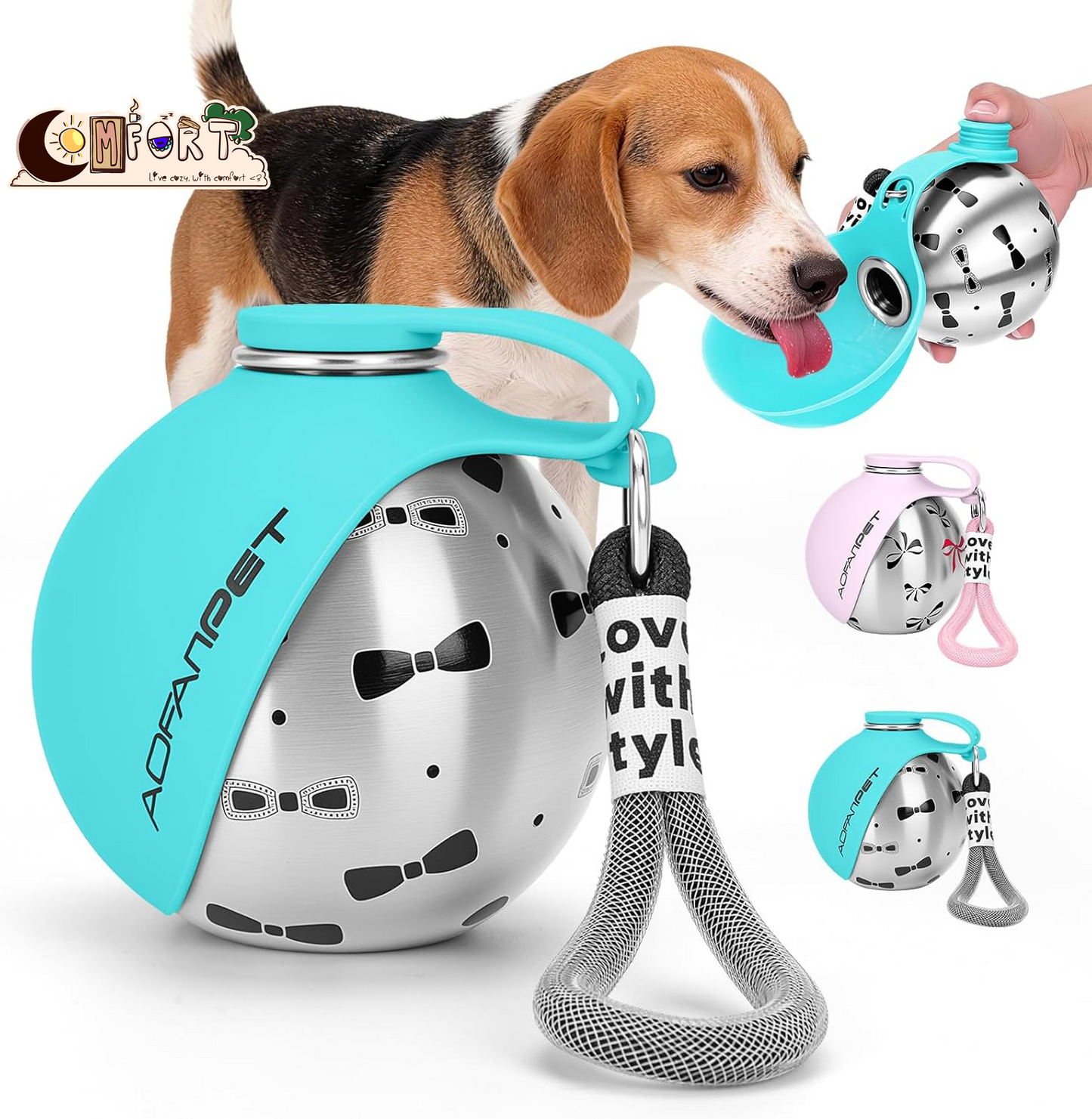 Portable Dog Water Bottle 10Oz Stainless Steel Travel Dog Water Dispenser with Bowl No-Spill Puppy Water Bottle for Walking Hiking Small Dog Water Bottle
