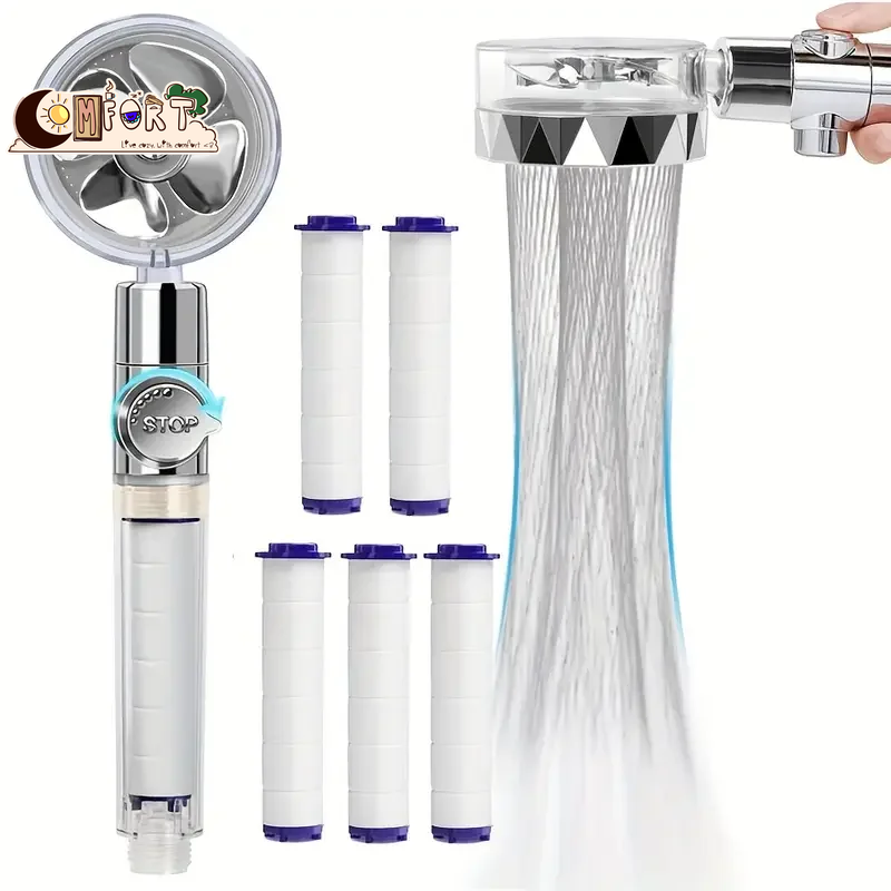 360° Rotating Turbine Fan Handheld Shower Head High Pressure Water Saving Spray Shower Filter Bathroom Accessories