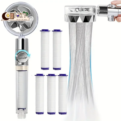 360° Rotating Turbine Fan Handheld Shower Head High Pressure Water Saving Spray Shower Filter Bathroom Accessories