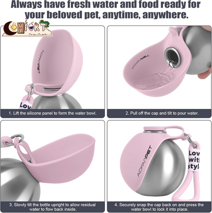Portable Dog Water Bottle 10Oz Stainless Steel Travel Dog Water Dispenser with Bowl No-Spill Puppy Water Bottle for Walking Hiking Small Dog Water Bottle