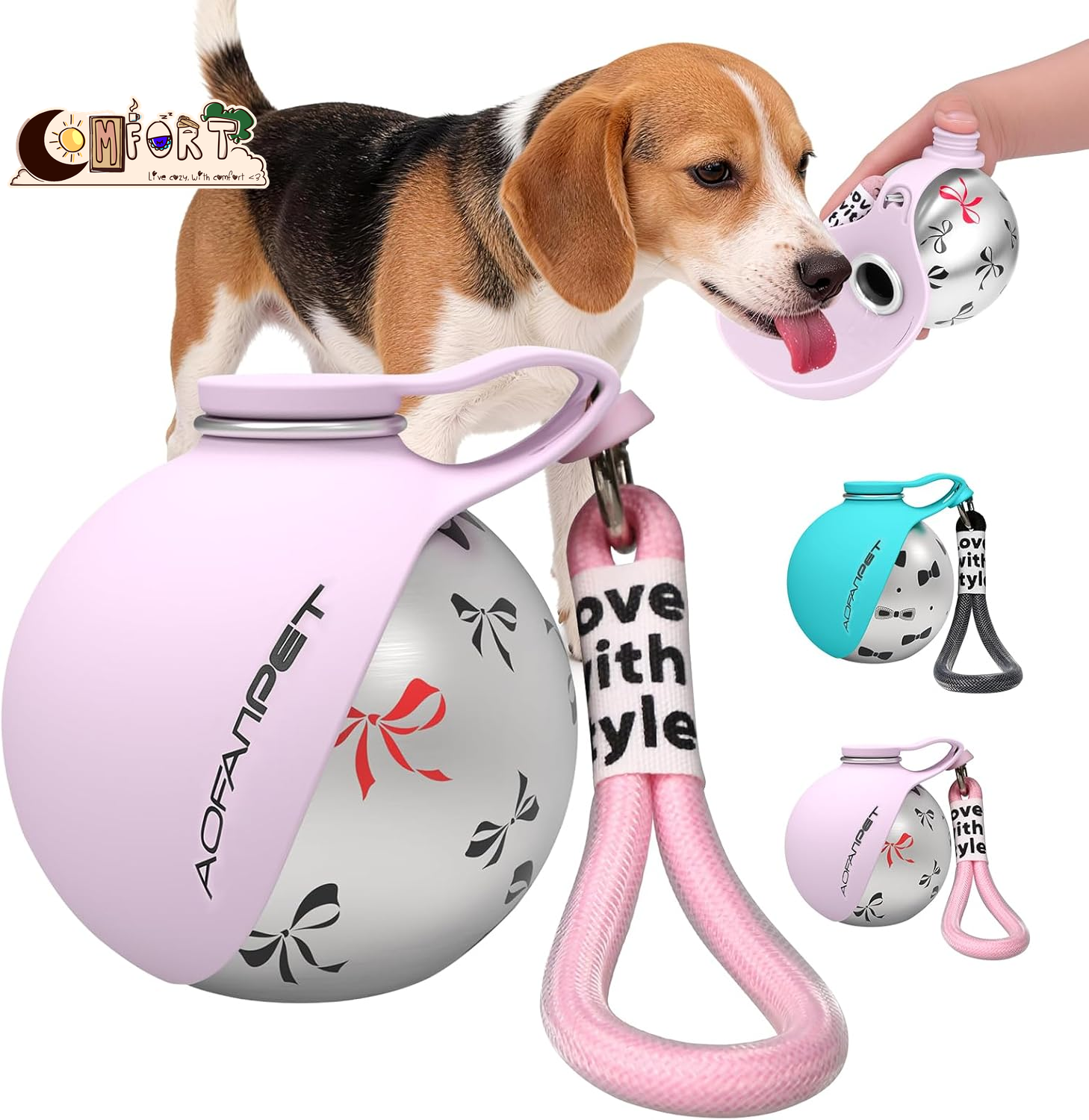Portable Dog Water Bottle 10Oz Stainless Steel Travel Dog Water Dispenser with Bowl No-Spill Puppy Water Bottle for Walking Hiking Small Dog Water Bottle