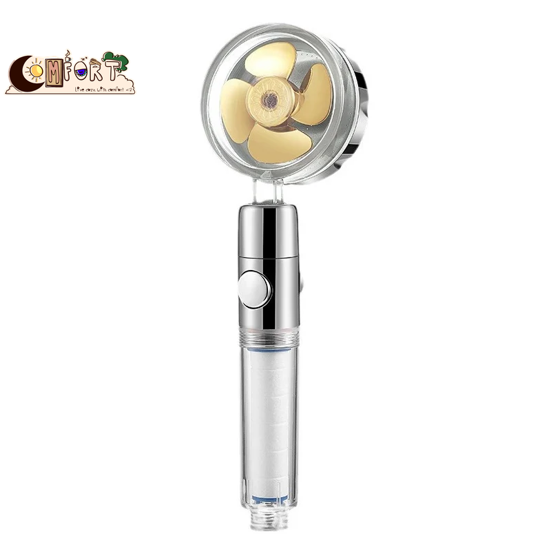 360° Rotating Turbine Fan Handheld Shower Head High Pressure Water Saving Spray Shower Filter Bathroom Accessories