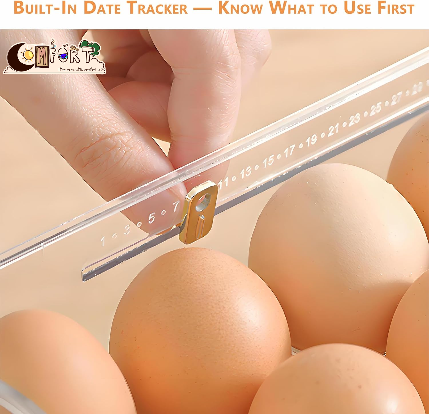 Egg Holder for Fridge, Holds 30 Eggs, 3-Tier Stackable Egg Organizer for Refrigerator with Date Tracker & One-Hand Access, Bpa-Free PET Egg Storage Container for Countertop or Fridge, Clear
