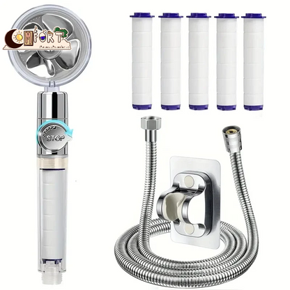 360° Rotating Turbine Fan Handheld Shower Head High Pressure Water Saving Spray Shower Filter Bathroom Accessories