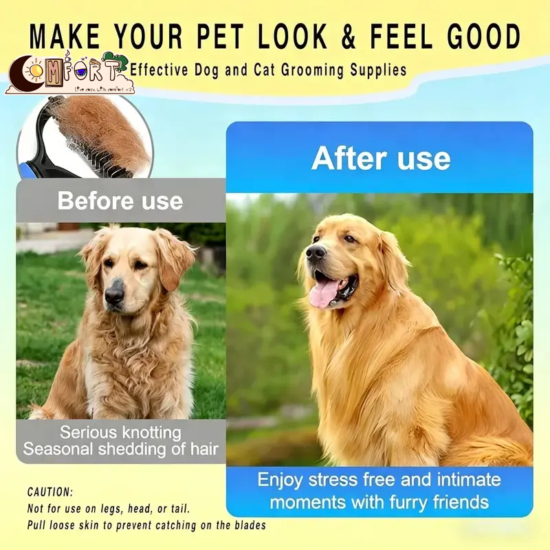 Pet Fur Comb: Universal Dog Detangler Comb, Grooming Brush, Stainless Steel Dual-Sided Design, Efficient Fur Removal, Daily Hair Care Essentials