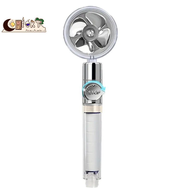 360° Rotating Turbine Fan Handheld Shower Head High Pressure Water Saving Spray Shower Filter Bathroom Accessories