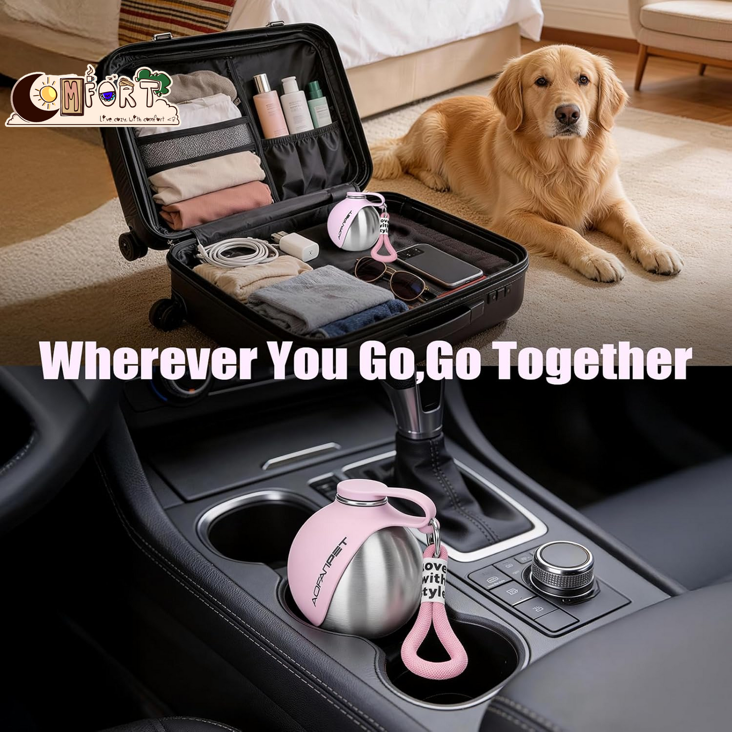 Portable Dog Water Bottle 10Oz Stainless Steel Travel Dog Water Dispenser with Bowl No-Spill Puppy Water Bottle for Walking Hiking Small Dog Water Bottle