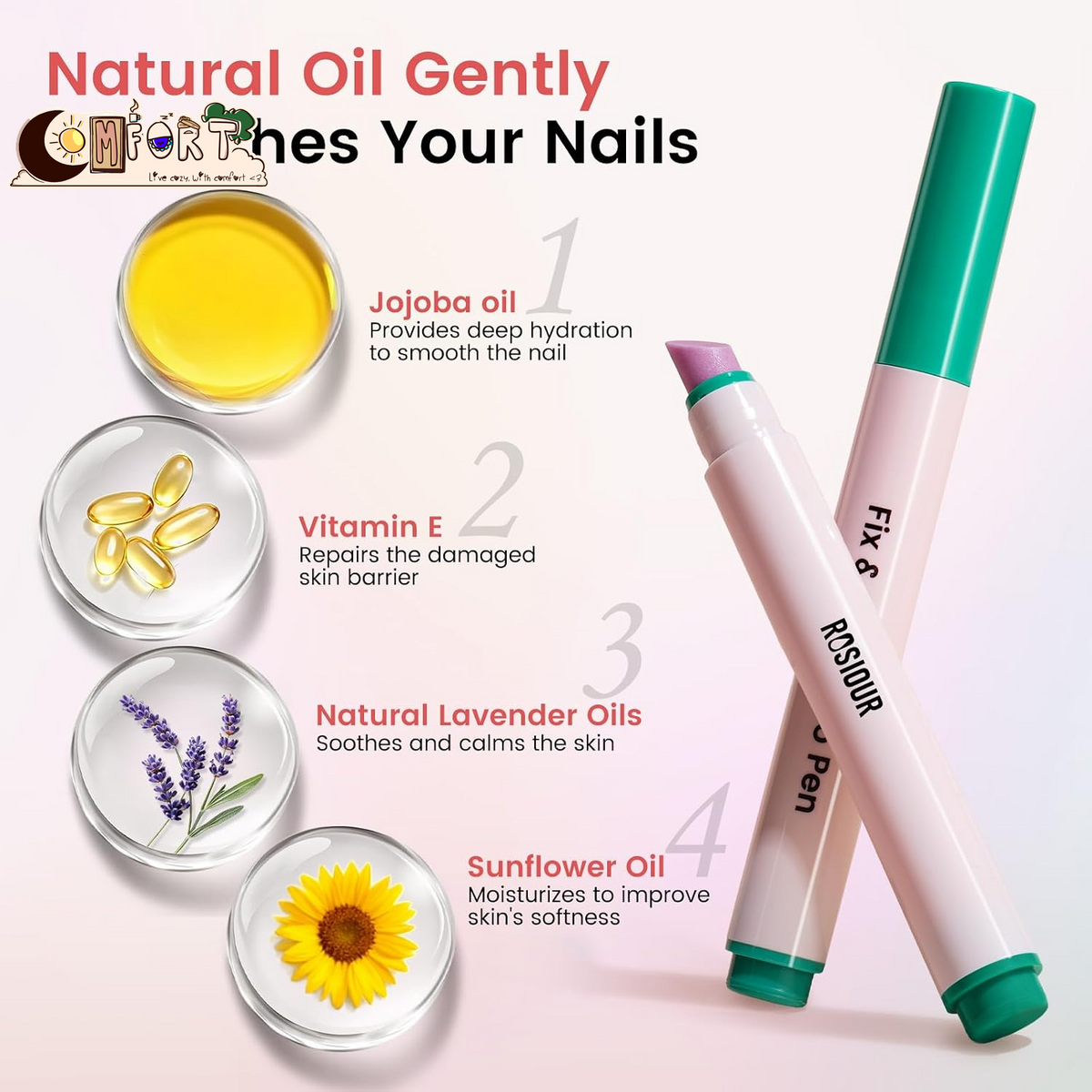 Cuticle Pusher Oil Pen for Nails, 3 in 1 Ceramic Cuticle Remover Care Kits | Nail Care Tool with Nail Clipper, Lavender, Jojoba, Sunflower Oils for Dry Damaged Cuticles, Growth and Strength