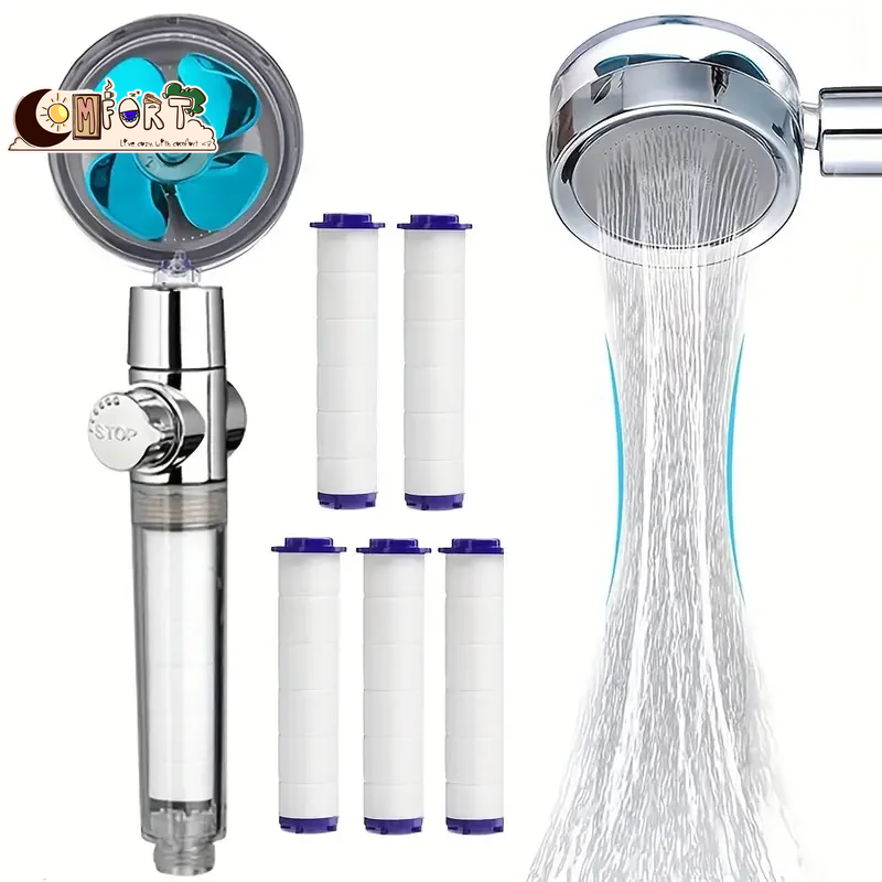 360° Rotating Turbine Fan Handheld Shower Head High Pressure Water Saving Spray Shower Filter Bathroom Accessories