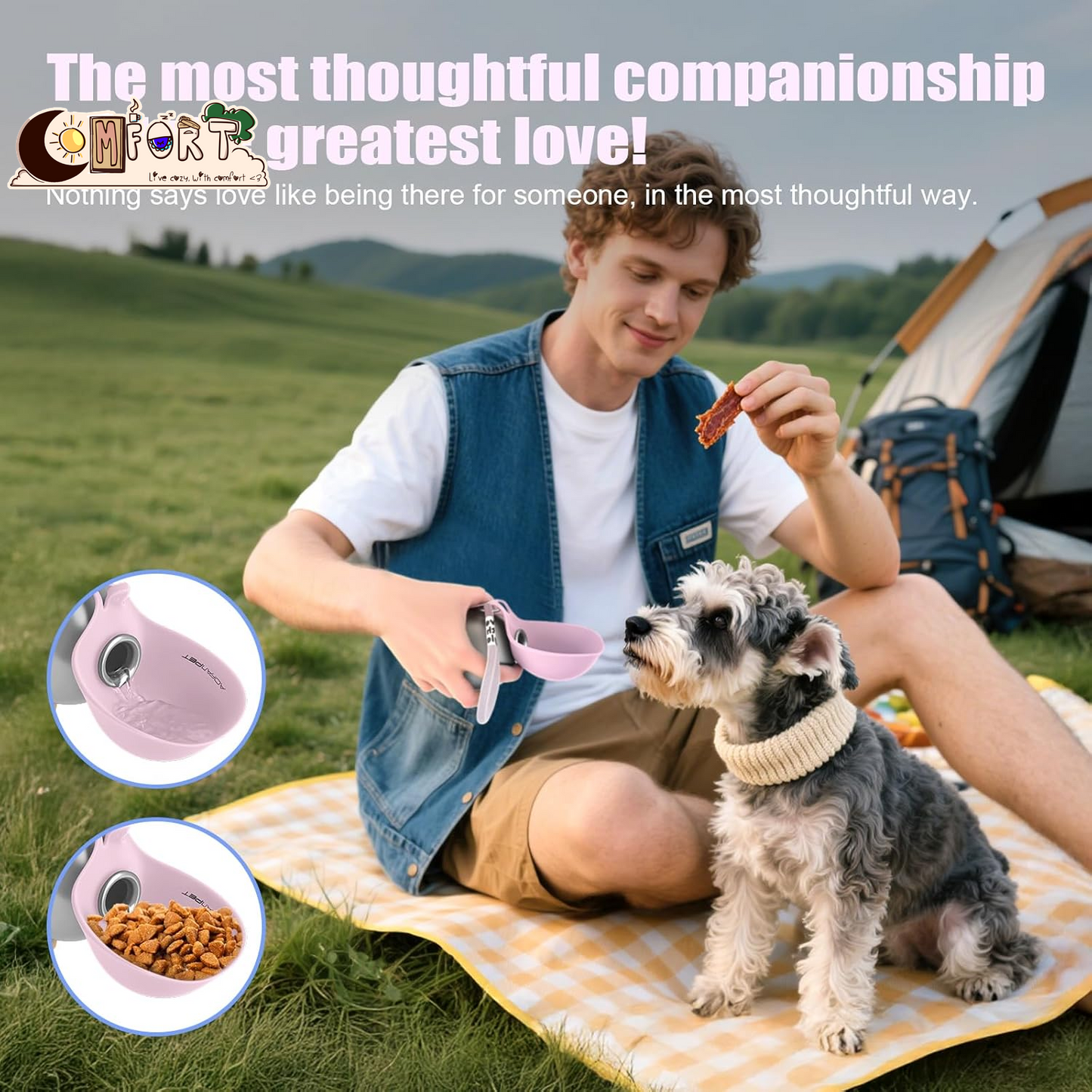 Portable Dog Water Bottle 10Oz Stainless Steel Travel Dog Water Dispenser with Bowl No-Spill Puppy Water Bottle for Walking Hiking Small Dog Water Bottle