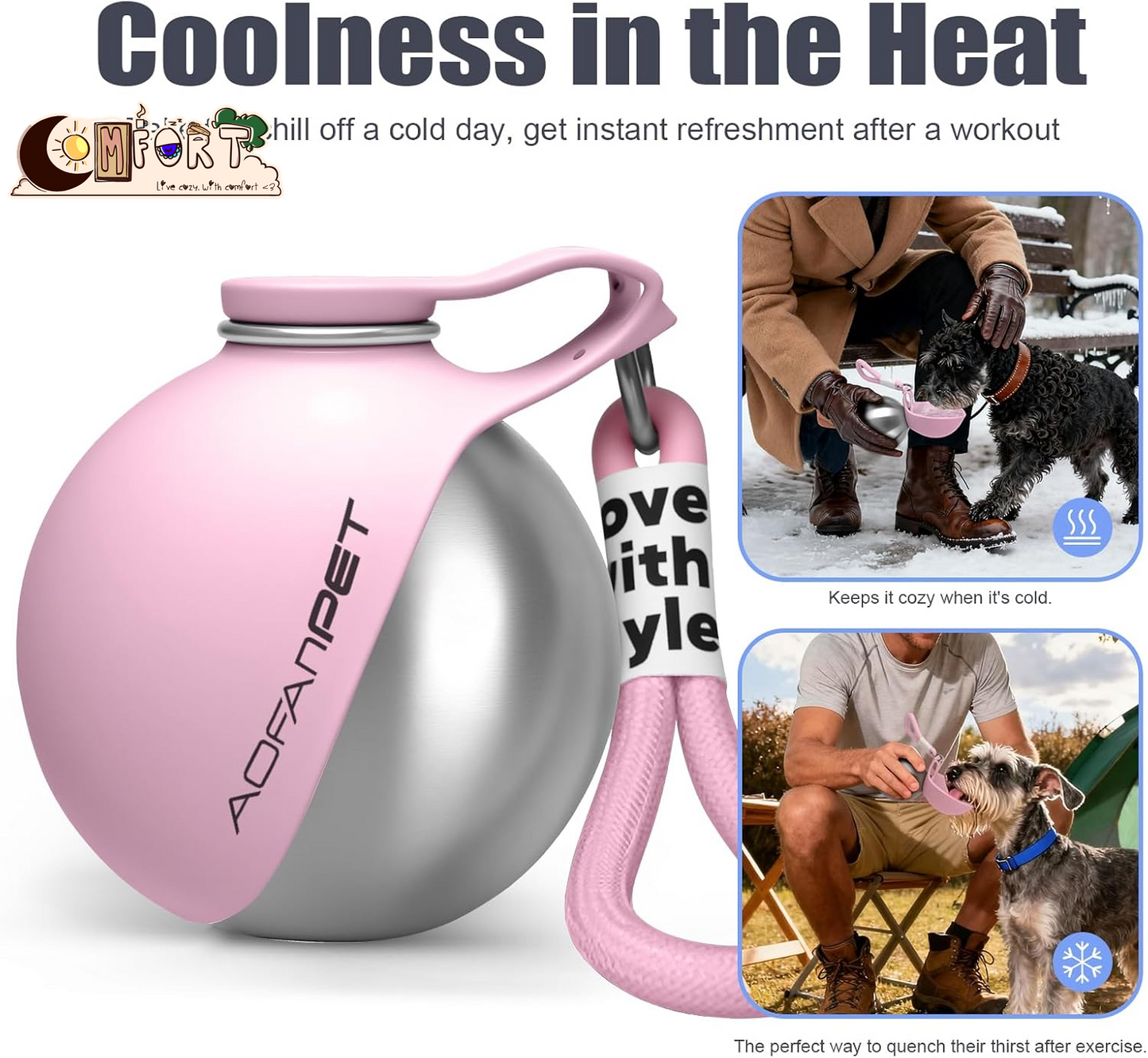 Portable Dog Water Bottle 10Oz Stainless Steel Travel Dog Water Dispenser with Bowl No-Spill Puppy Water Bottle for Walking Hiking Small Dog Water Bottle