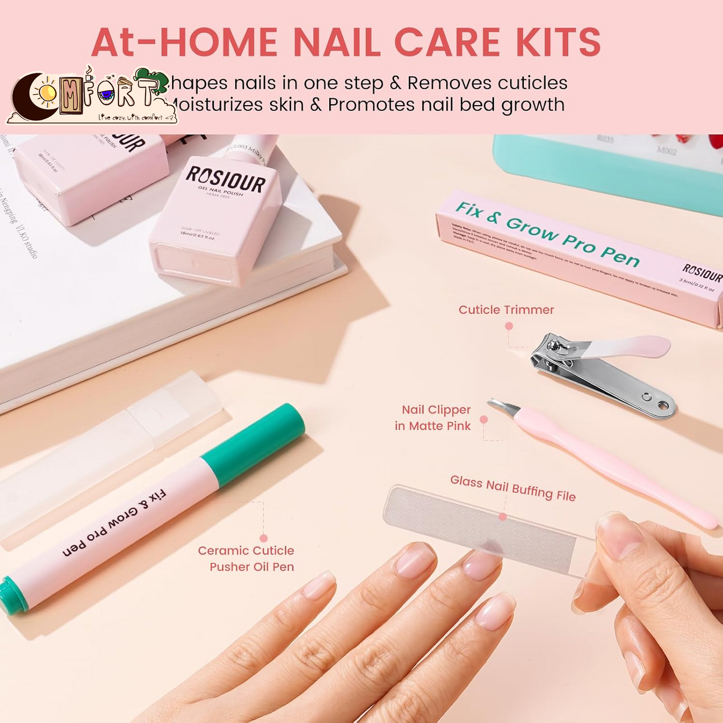 Cuticle Pusher Oil Pen for Nails, 3 in 1 Ceramic Cuticle Remover Care Kits | Nail Care Tool with Nail Clipper, Lavender, Jojoba, Sunflower Oils for Dry Damaged Cuticles, Growth and Strength