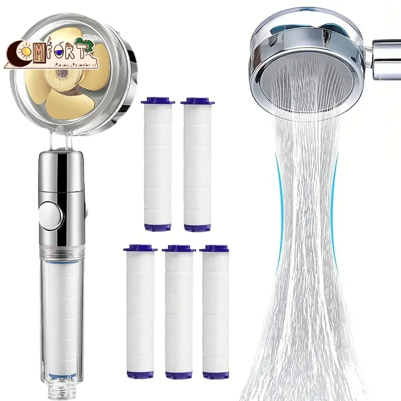 360° Rotating Turbine Fan Handheld Shower Head High Pressure Water Saving Spray Shower Filter Bathroom Accessories