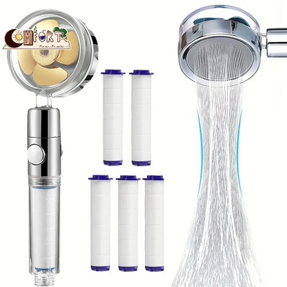 360° Rotating Turbine Fan Handheld Shower Head High Pressure Water Saving Spray Shower Filter Bathroom Accessories